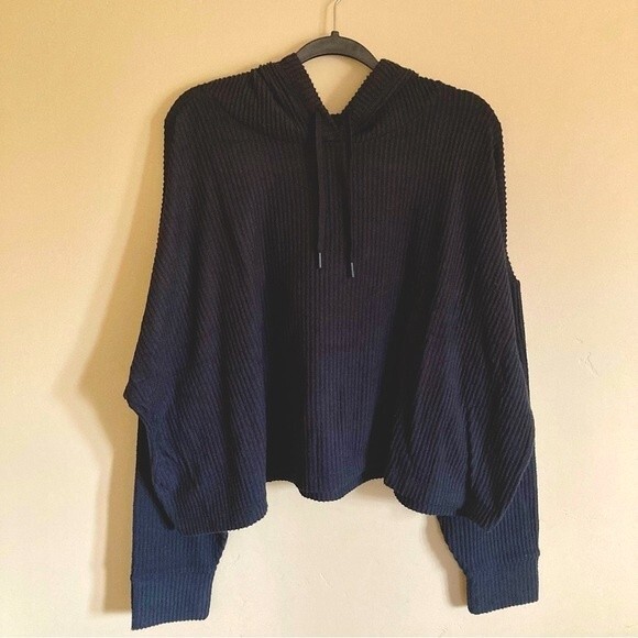 NEW Zella Nordstrom Sloane Cozy Ribbed Black Hoodie Cropped Sweatshirt Size 2X - Picture 5 of 10